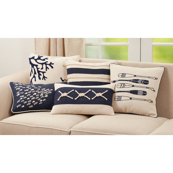 Navy Blue Throw Pillow With Rope Knots Appliqué for wholesale on Faire