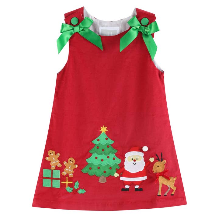 Red Corduroy Christmas Applique Bow Dress and other Purchase wholesale santa outfit. Free returns & net 60 terms on Faire trending on Faire.