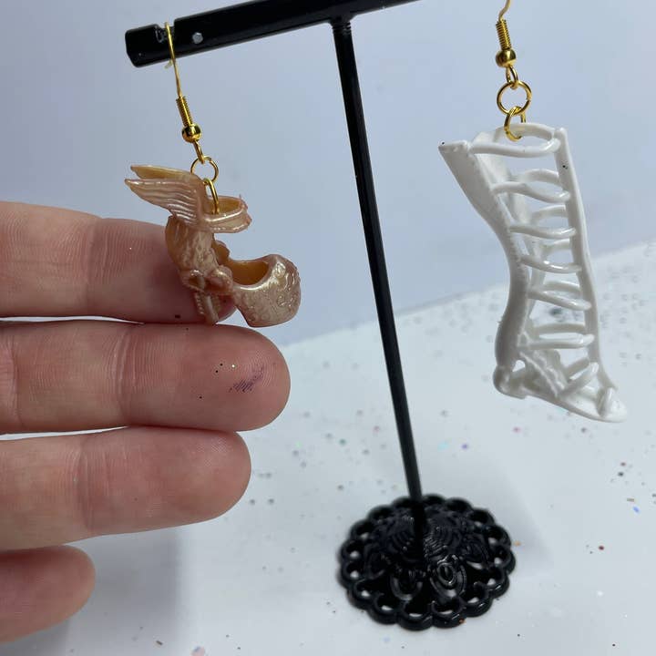 R59Creates – wholesale Dangle earrings – Cute Lil Barbie Doll Shoe Earrings! Available In 52 Different Types & Gold + Silver Normal Or Drop Chain Hardware!!8