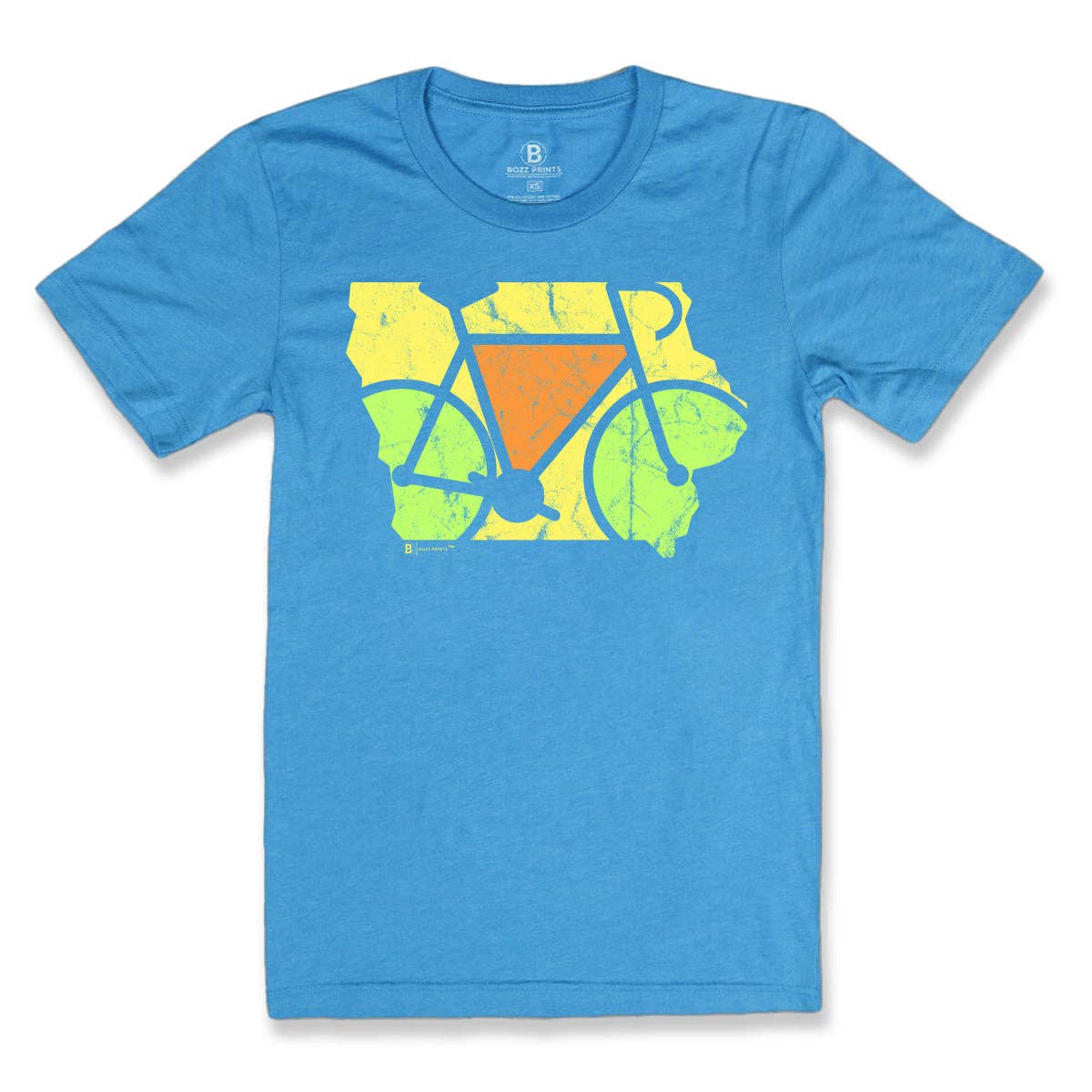 Bozz Prints - Wholesale Screen Printed T-Shirt - Unisex - Iowa Bike Outline Electric Blue T-Shirt0