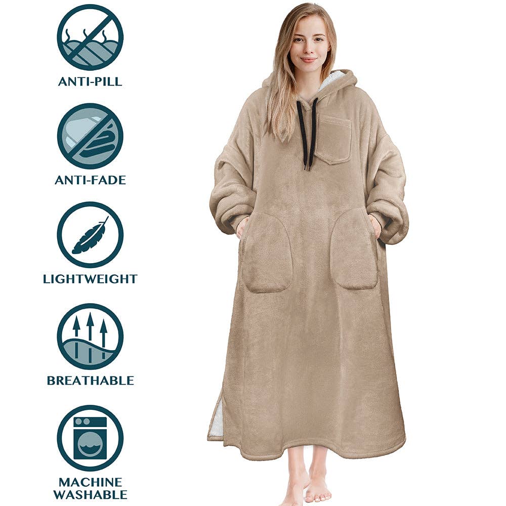 Pavilia - Wholesale Hoodie - Women's - Chest Pocket Sherpa Hoodie Blanket - Patch Pocket (Regular / Long)163