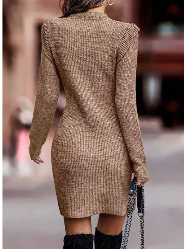 HIDDENBRAND - Wholesale Dress - Women's - Round-Necked Panelled Long-Sleeved Knitted Dress3