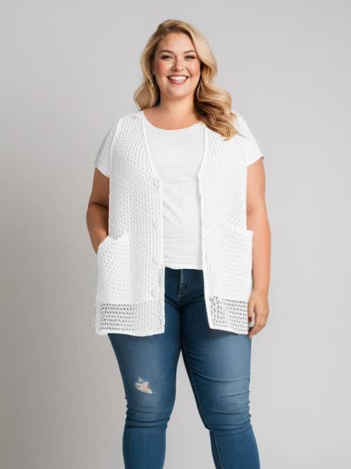 White openwork cardigan plus size (A318) for wholesale by Pomme Rouge Paris
