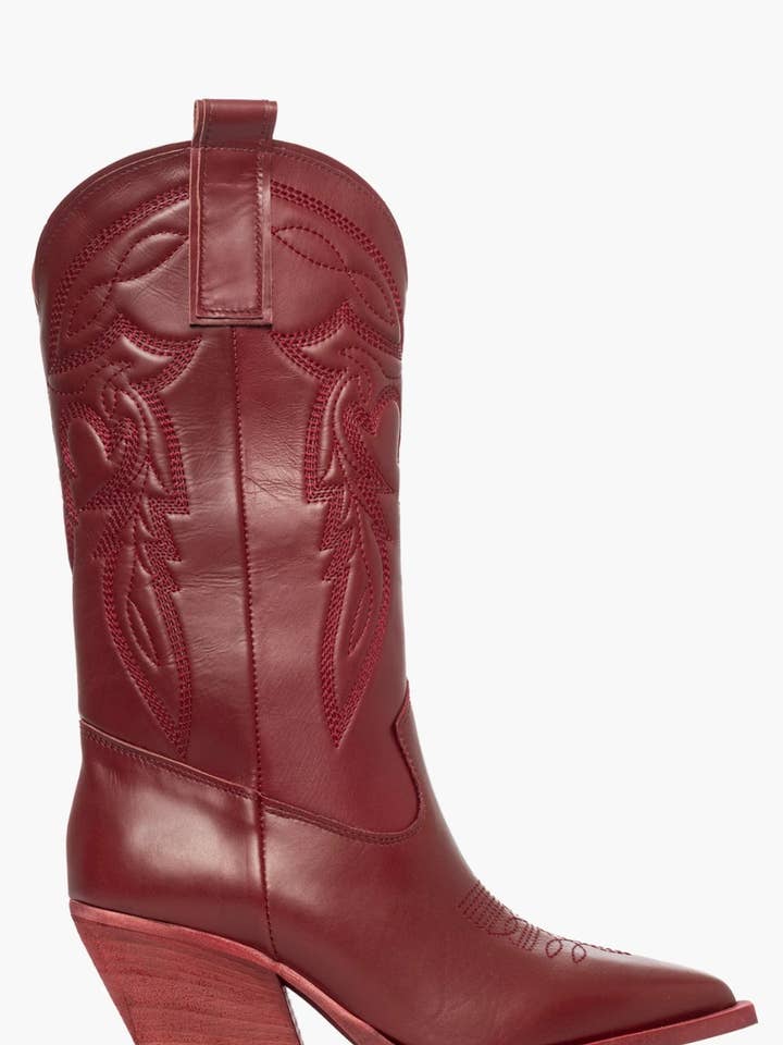 Alessandro Collection Italy - Wholesale Cowboy Boots - Women's - Alex Mers, Burgundy leather calf boots with embroidery1