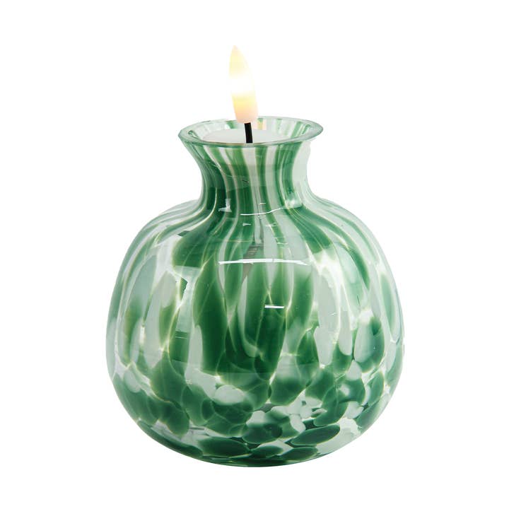 Green speckled LED ball decoration with batteries D9.5 H13.5cm for wholesale by Opjet Paris