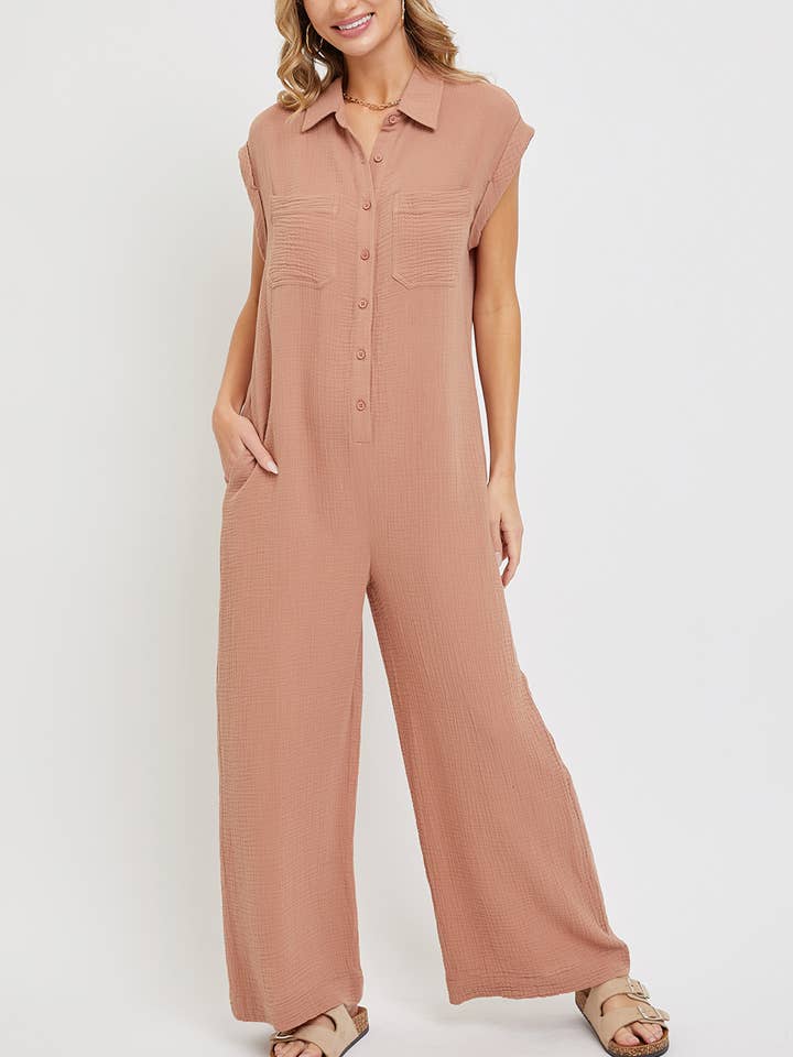 OVERALL MIT KNOPFLEISTE AUS BAUMWOLLGAZE für den Großhandel von Sweet Lovely by Jen