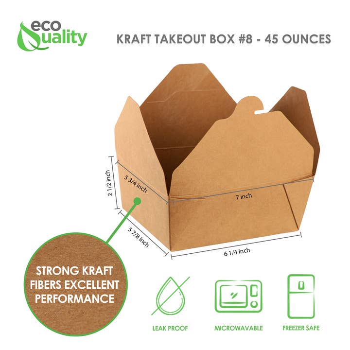 EcoQuality - Wholesale Food Storage Container - 45Oz Kraft Folded Paper Take Out Containers - Microwavable