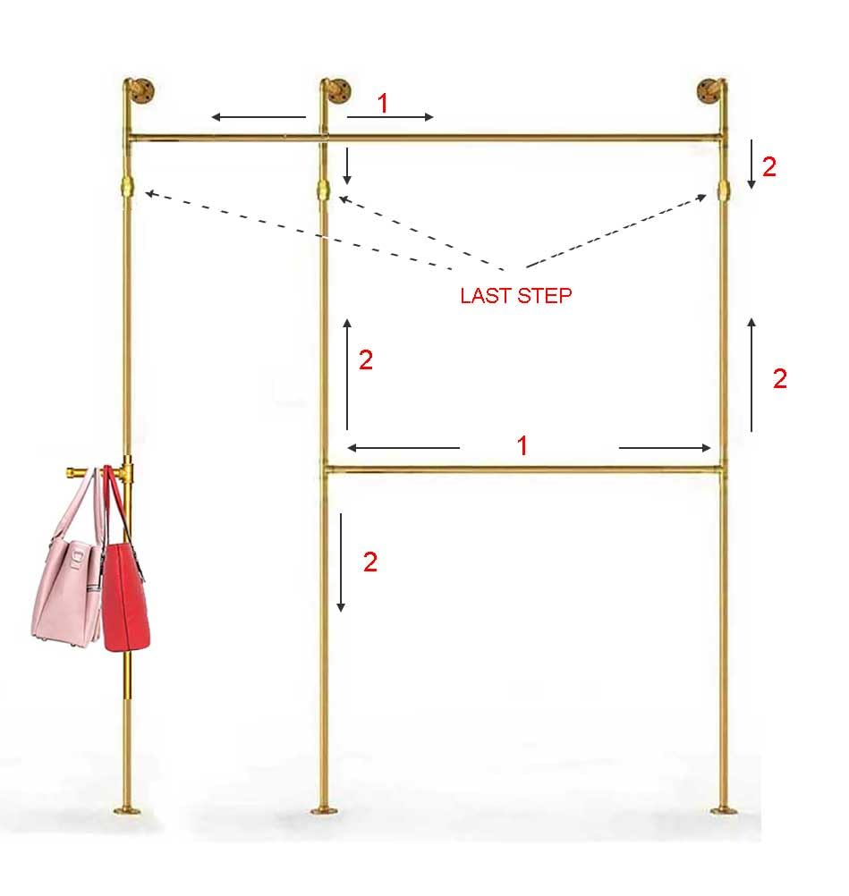 SERENITA - Vente Porte-manteaux - Étagère à vêtements pour tuyaux industriels, tringle à suspendre, montage mural, 80565