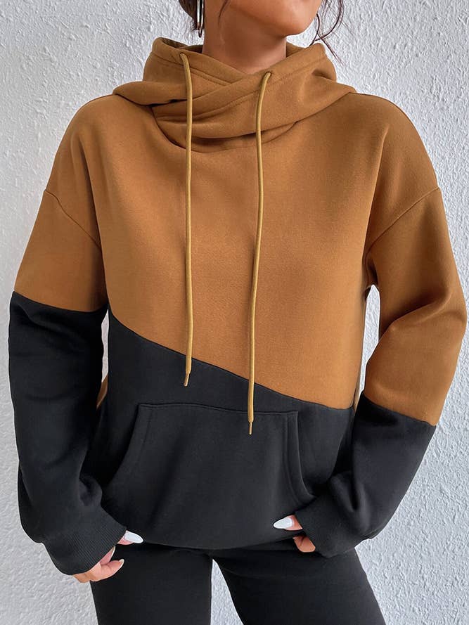 Brun farveblok hættetrøje YSQ251 for engroshandel hos UNISHE