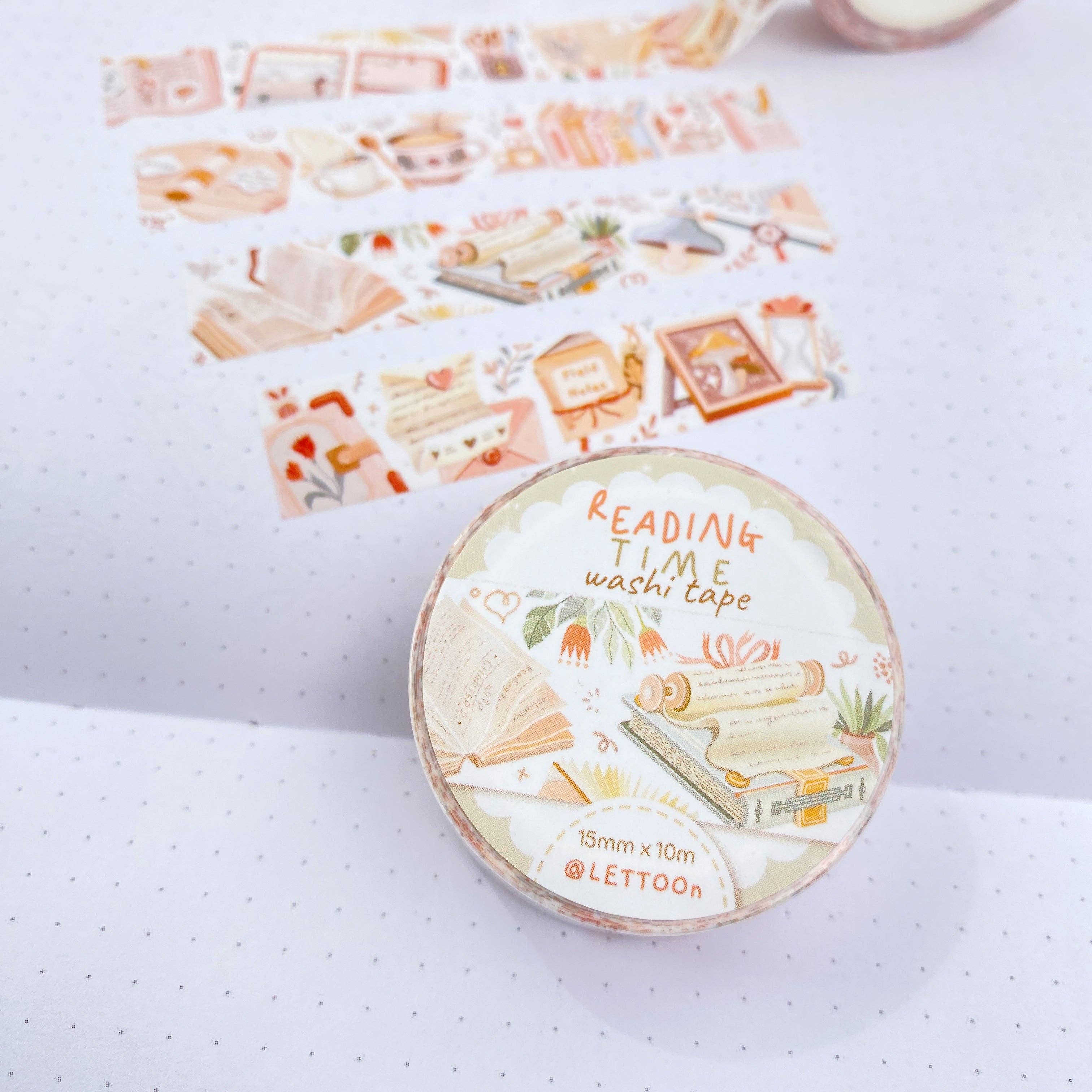 Lettoon - Vendita all'ingrosso Nastro washi - Washi Tape Reading Time con libri, fiori e piante6