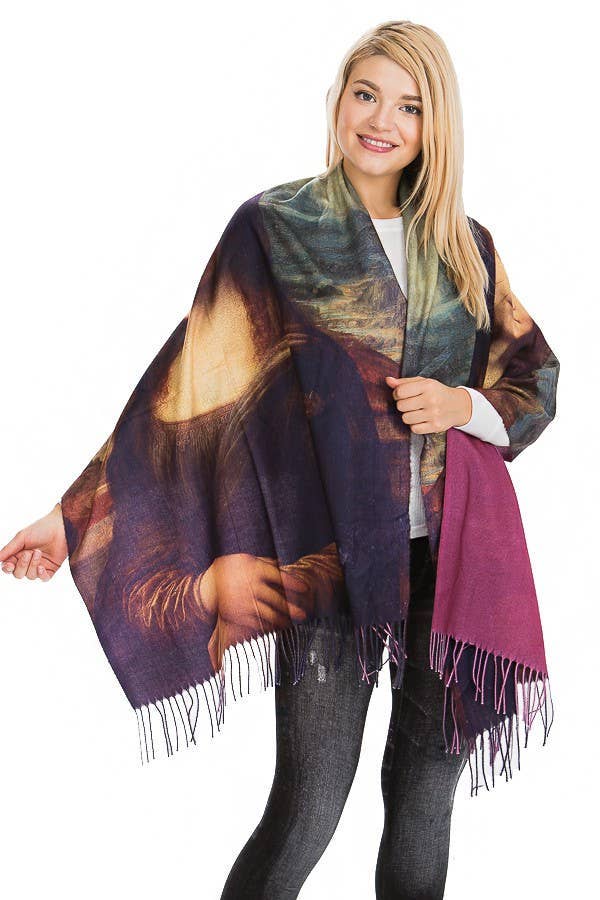 AS SHOWN Iconic Mona Lisa Portrait Shawls for wholesale on Faire1