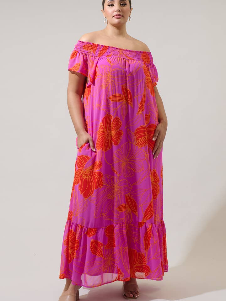 Vestido maxi Blakeley Floral Jane com estampa curva por atacado de Sugarlips