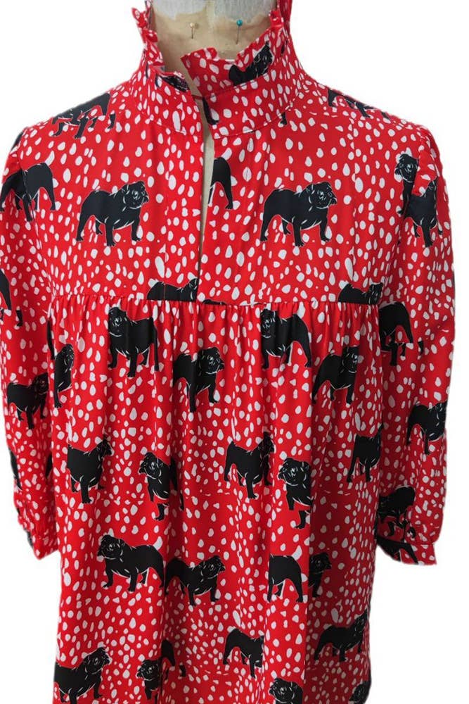 UNISHE - Wholesale Blouse - Women's - Printed Button Up Frill Collar Babydoll Blouse CY1275