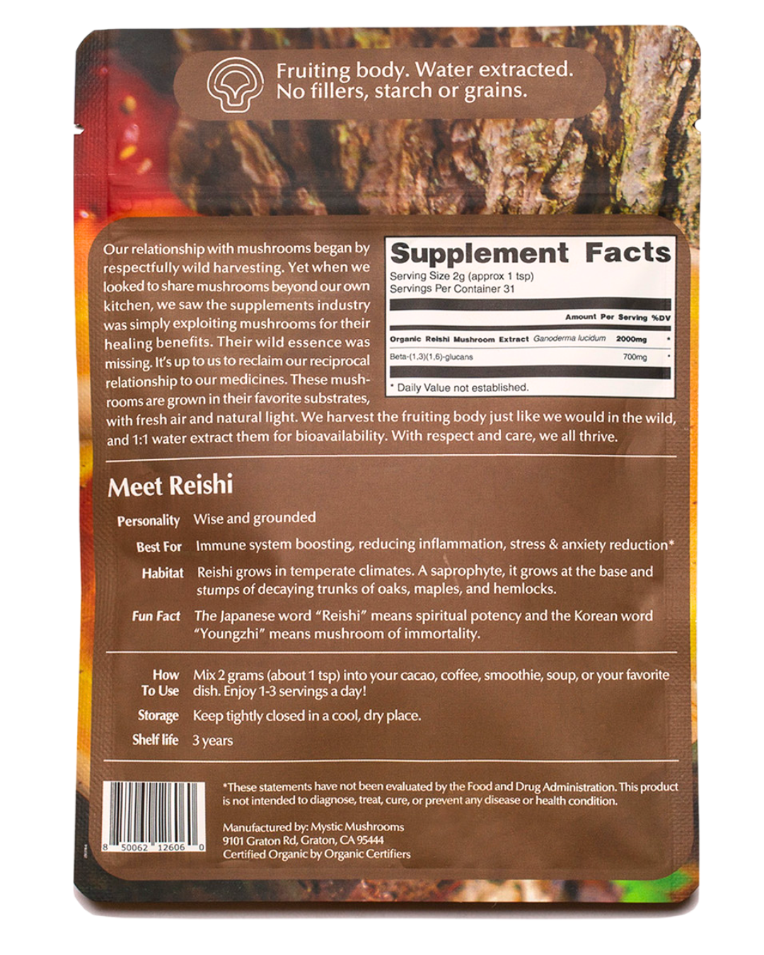 Ora Cacao - Wholesale Protein/Superfood Powder - Reishi - Fruiting Body - 1:1 Water Extracted - Organic1