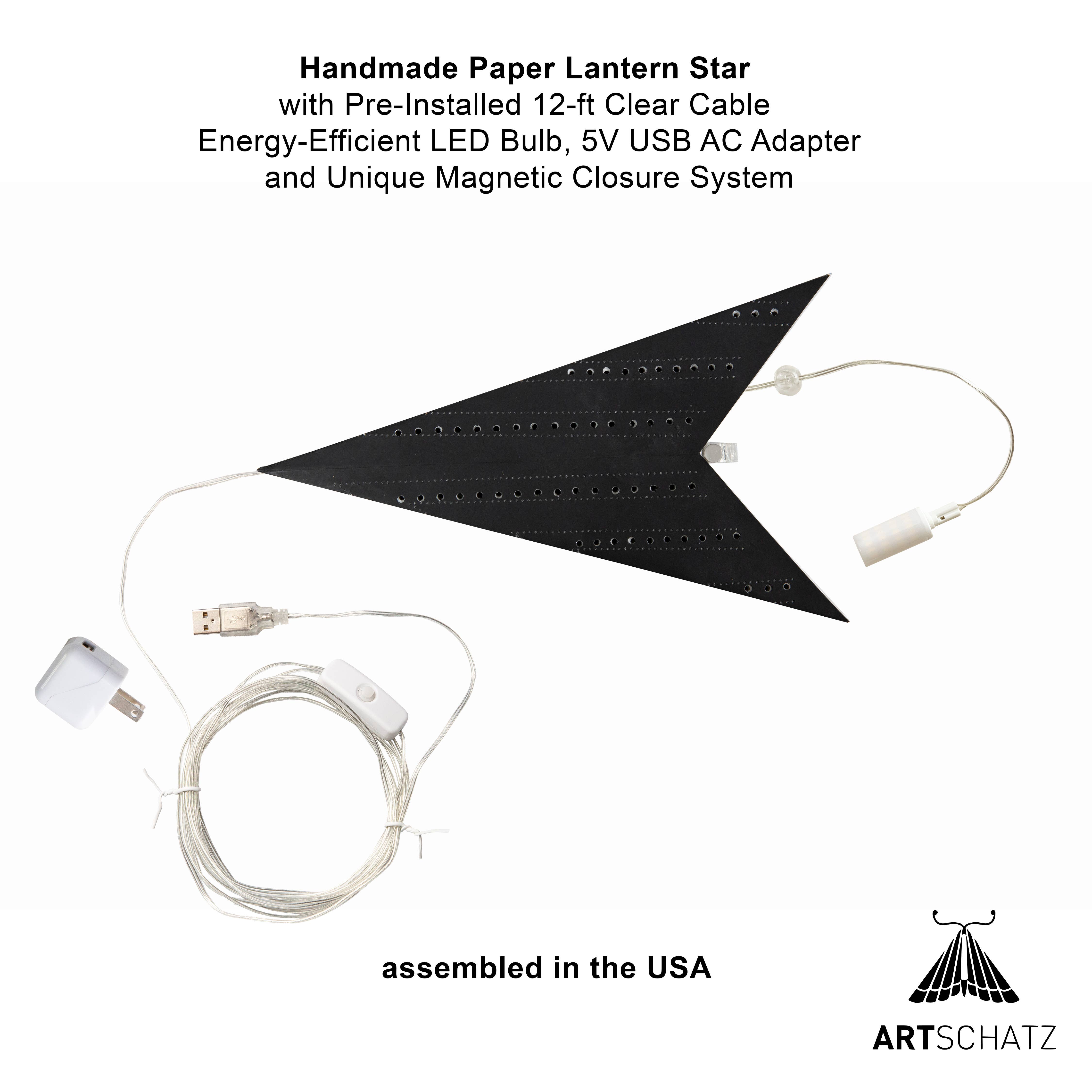 Artschatz LLC - Wholesale Paper Lantern/Lamp - Prima Dottie ~  7 P, 23", Black Paper Star Lantern Light1