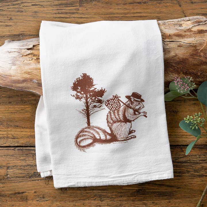 Squirrel Illustrated Tea Towel – Pre-Washed Cotton for wholesale by Two Little Fruits