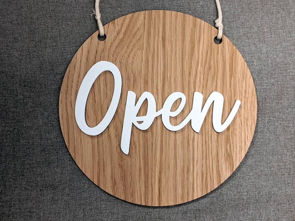 Chikai Shop – wholesale Door hanger – Open and Closed 2-side shop sign door oak wood and acrylic0