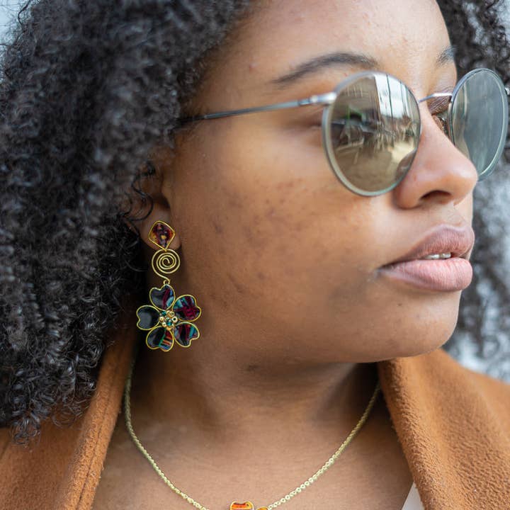 Perennial Peaces - Wholesale Dangle Earrings - Black Afrocentric Stud Spiral Dangles2
