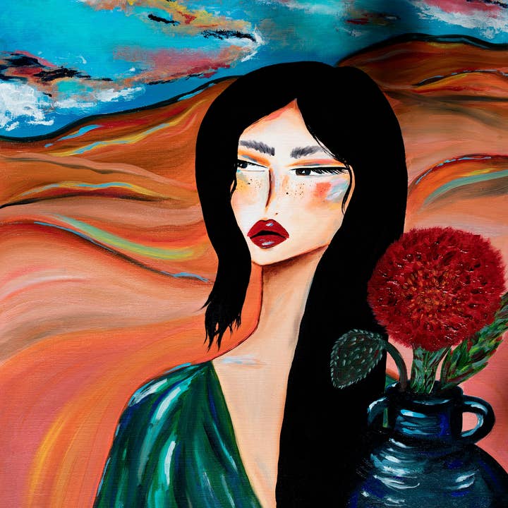 Orange Desert Scene Feminine Portrait Fine Art Print for wholesale by Aim Straley Art