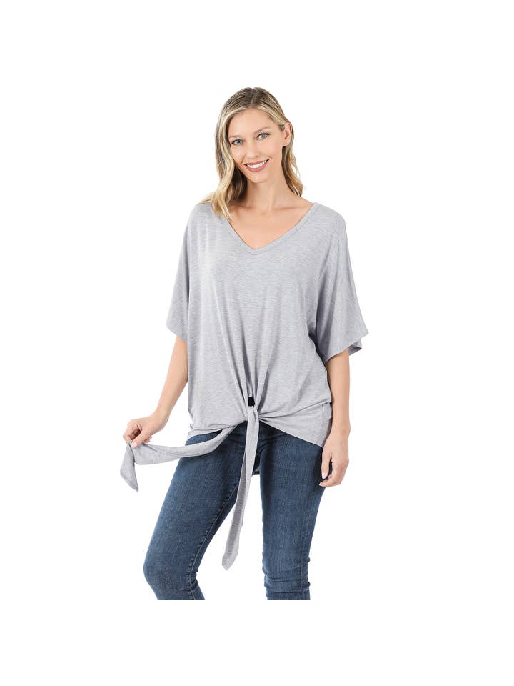 42POPS - Wholesale Knit Top - Women's - ,._ 42POPS LUXE RAYON V-NECK TIE FRONT TOP