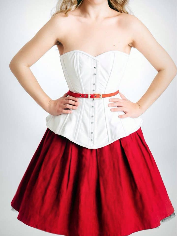 O Espartilho Ramona. Espartilho de estilo peplum autêntico de alta qualidade de couro sobre ossos de aço por atacado de corsettery