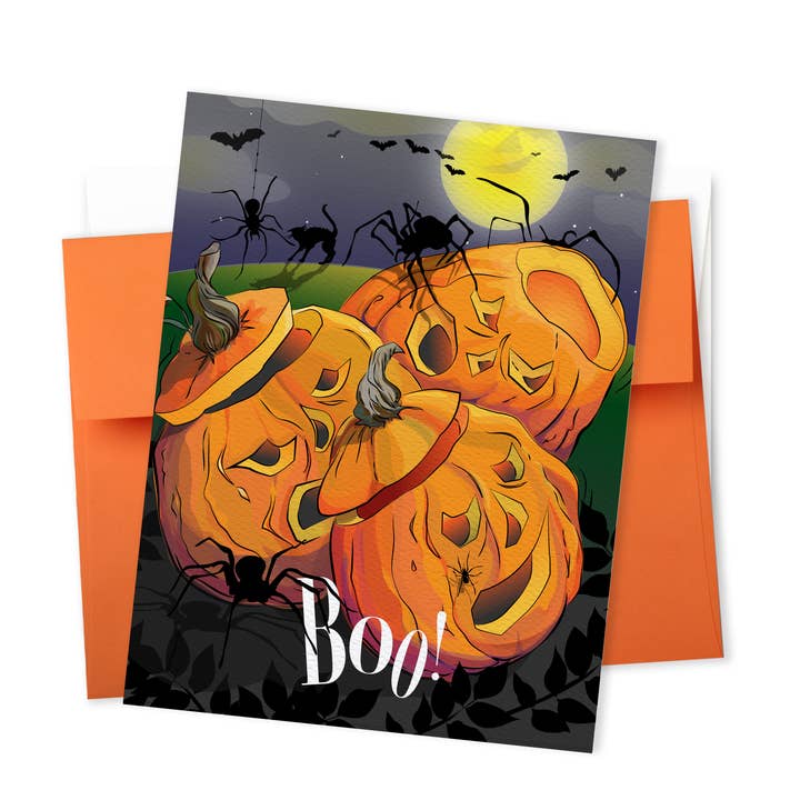 Halloween-Karte für Kinder | Kürbisse und Spinnen! für den Großhandel von The Red Barn Press
