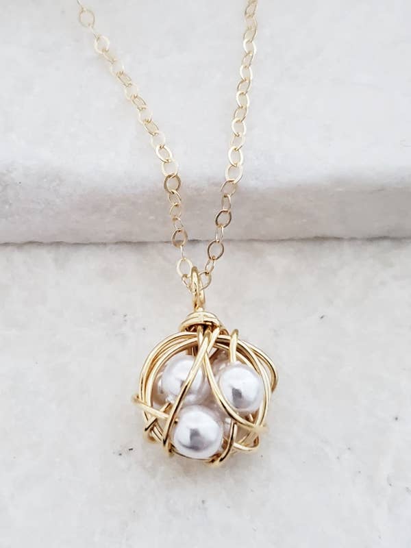Wire-Wrapped Nest Faux Pearls Necklace for wholesale by Sosie Designs