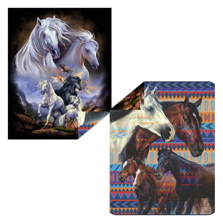 "Horse Duo" Reversible Designer Faux Fur 2-Ply Blanket for wholesale by Duke Imports
