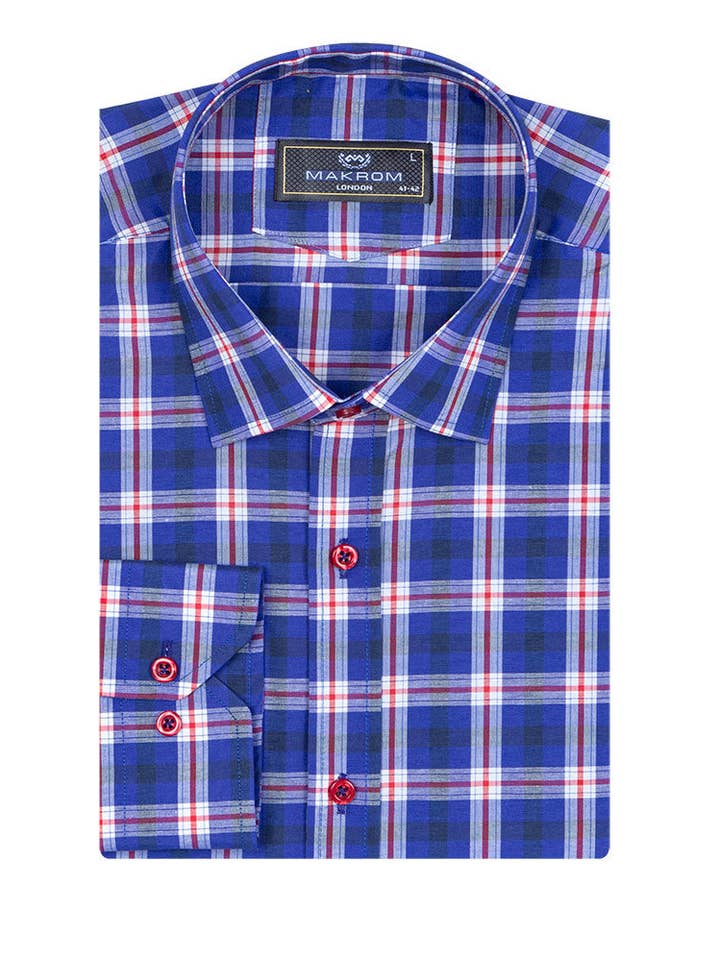 Dunkelblaues kariertes Langarmhemd für den Großhandel von Makrom