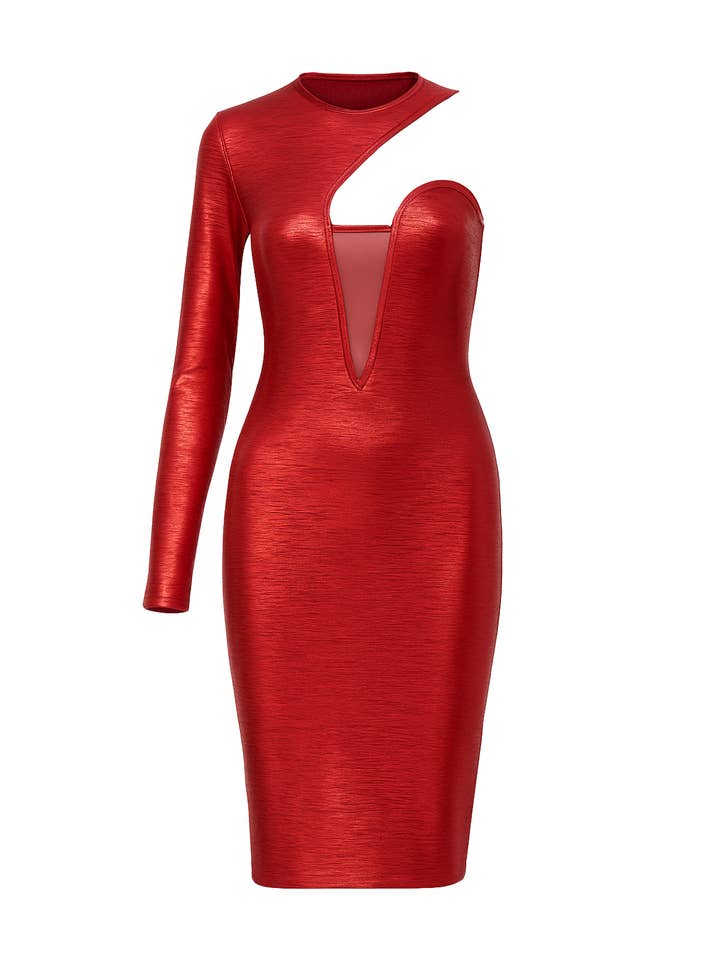 ONE SHOULDER FOIL BANDAGE DRESS for wholesale by RIVIR