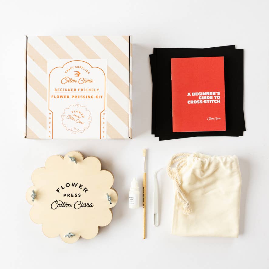Cotton Clara Craft Kits & Supplies - Vendita all'ingrosso Kit per lavoretti fai da te - Kit per principianti per pressare fiori in legno con design circolare smerlato, strumenti e progetti11