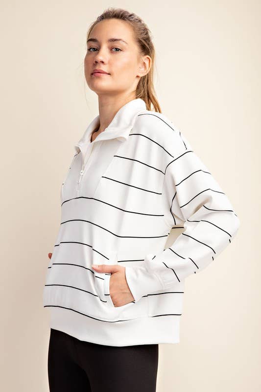 Sunday Morning - Vente Sweat-shirt – femme - T7299PL37 PULL À COL MONTANT À RAYURES ET FERMETURE ÉCLAIR DE GRANDE TAILLE 44