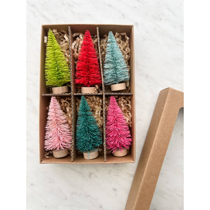 Trim & Twine - Wholesale Christmas Decoration - Colorful Bottle Brush Trees - Set of 6
