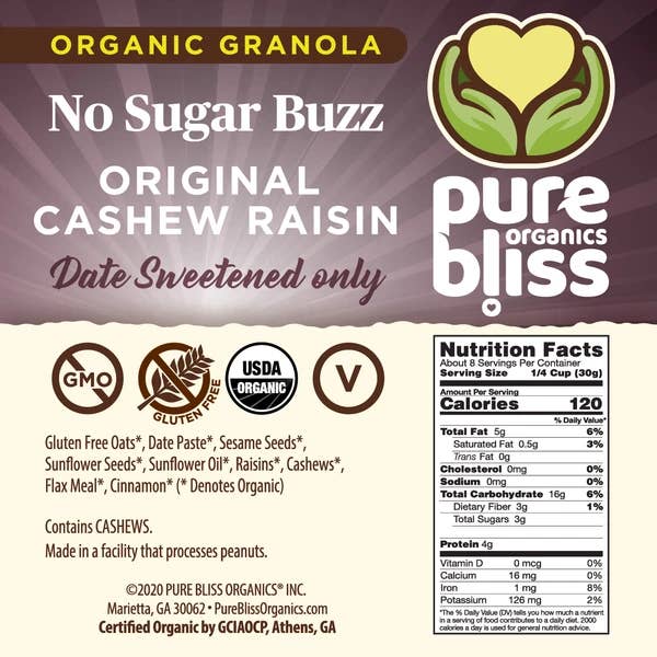 Pure Bliss Organics - Wholesale Granola - No Sugar Buzz Original Cinnamon Raisin Date Sweetened - 12oz2