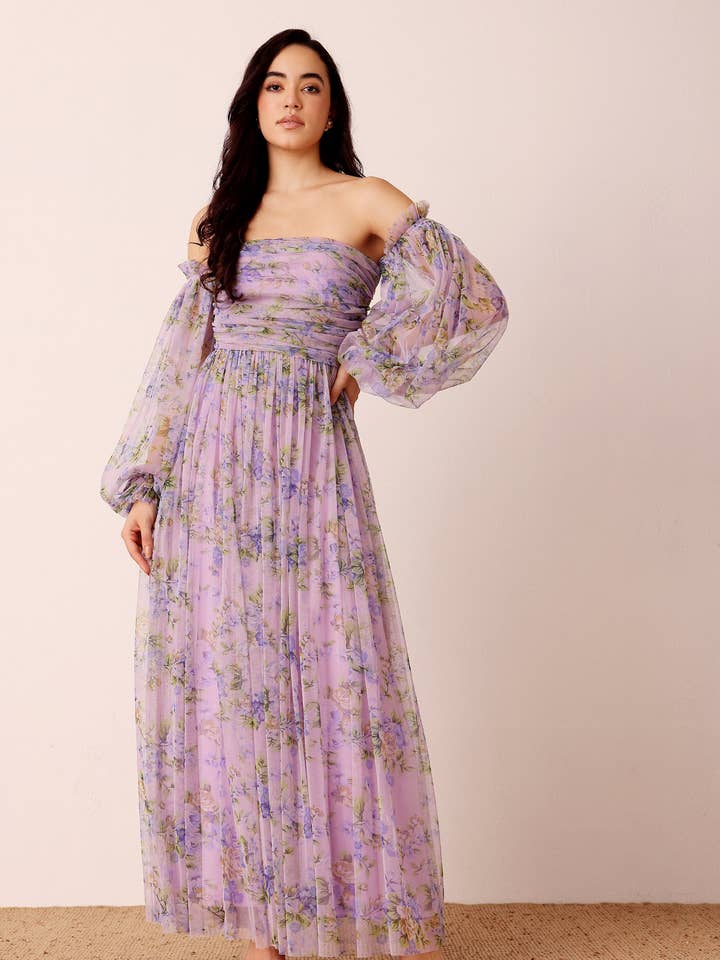 Vestido de Tule Estampado Lana Lilac por atacado de Lace & Beads