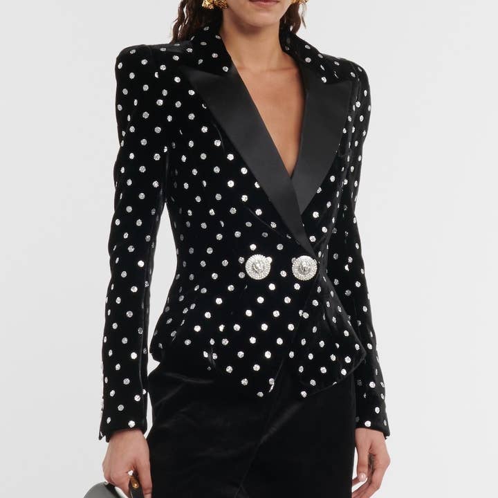 BL081 Chic Velvet Rhinestone Polka Dot Blazer for wholesale by Productseeker