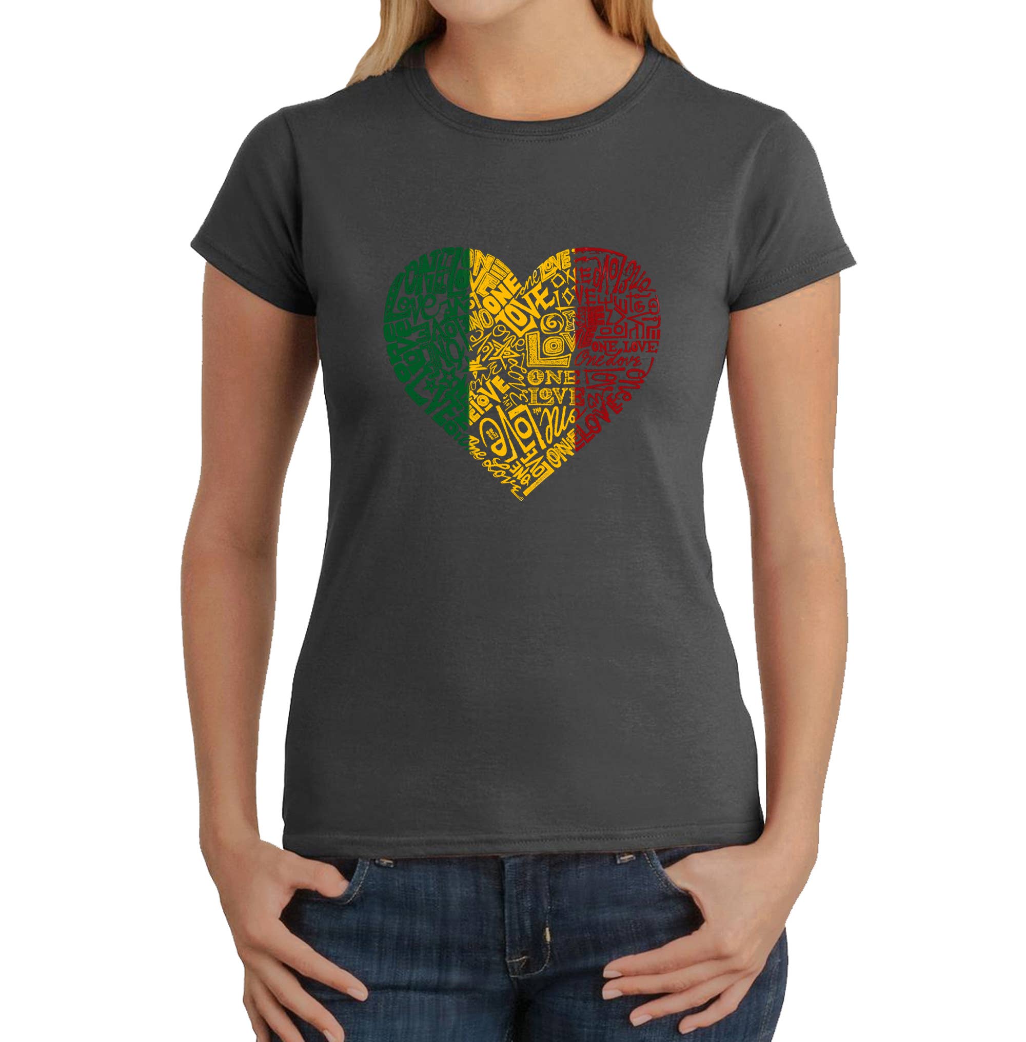 LA Pop Art - Wholesale Screen Printed T-Shirt - Women's - LA Pop Art  Women's Word Art T-Shirt - One Love Heart5