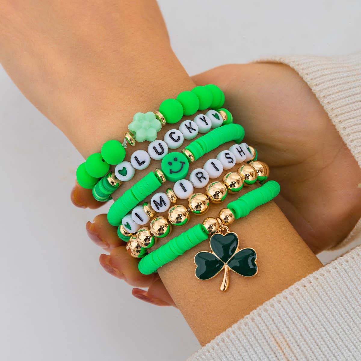ACCITY - Wholesale Beaded Bracelet - MULTI-LEAF CLOVER LETTER SIMPLE BEADED BRACELET_CWAJE14752