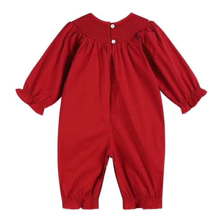 Lil Cactus - Wholesale Jumpsuit - Baby - Red Santa Smocked Playsuit