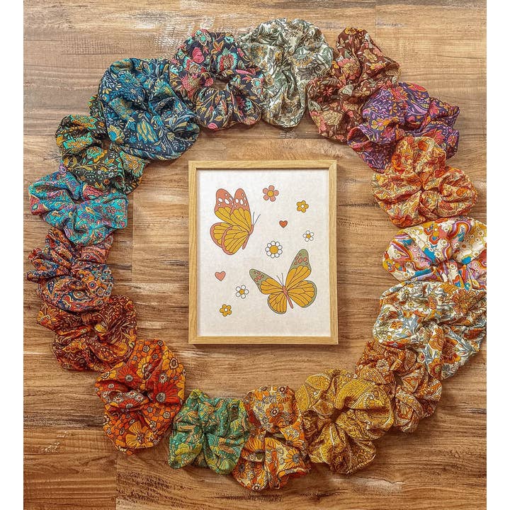 Gardenbelle Shop - Wholesale Scrunchie - Women's - Boho Oversized Silk Floral Hair Scrunchies, Hippie Bohemian