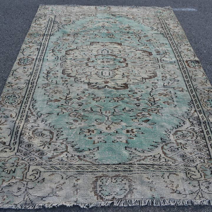 Alfombra Vintage de Retazos Verde, Alfombra Hecha a Mano de 5.5x8.4 Pies para venta al por mayor de Vintage Rugs Loom