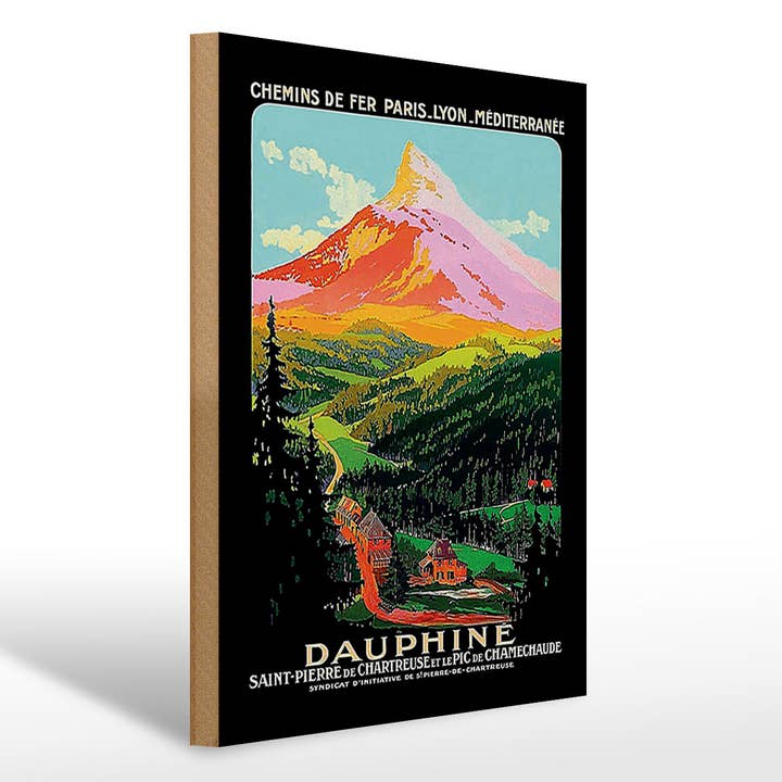 Cartello in legno Viaggio 30x40cm Chemins de fer Paris Lyon Dauphine per la vendita all'ingrosso da parte di Femer