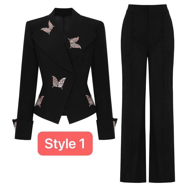 SET293Y Beaded Butterfly Embroidery Suit Two Piece Set for wholesale by Productseeker