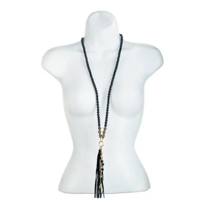 The Dark - Wholesale Beaded/Pearl Necklace - The Inferno Necklace Black Beads with Gold Accent1