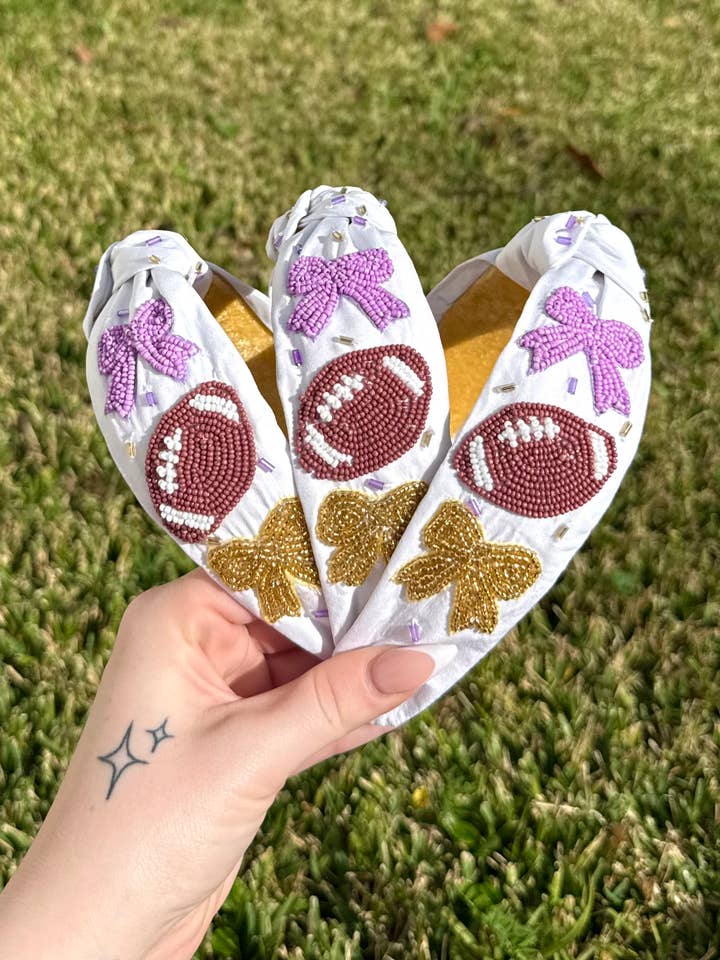 Cerchietto da calcio con fiocco viola e oro per il giorno della partita per la vendita all'ingrosso da parte di La Luna Belle LLC