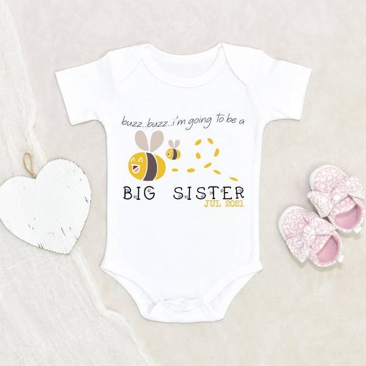 Personalized Baby Onesie - Custom Bee Onesie - Big Sister Onesie - Big Sister To Bee - Pregnancy Announcement Onesie for wholesale by NewBabyWishes