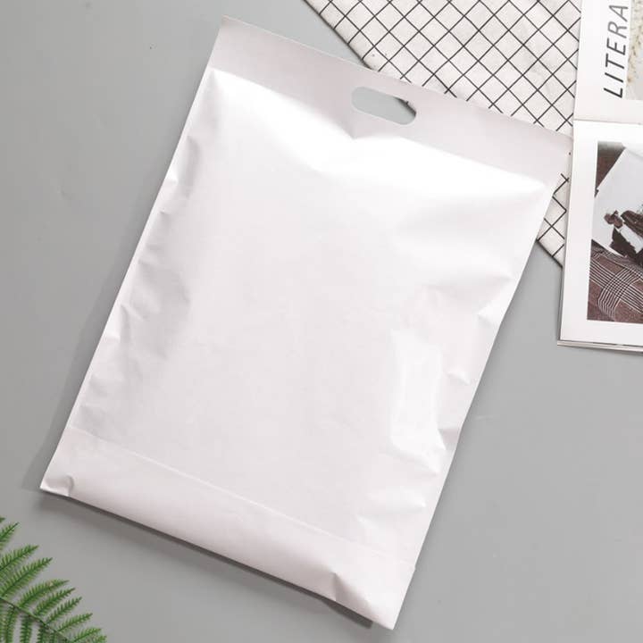 ByHome - Wholesale Envelopes - 100pcs, white gray self-sealing poly mailer bag w/ handle1