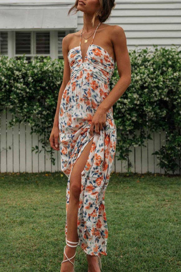 Rosa Clothing - Wholesale Dress - Women's - Plunge halter backless floral swing maxi sun dress20