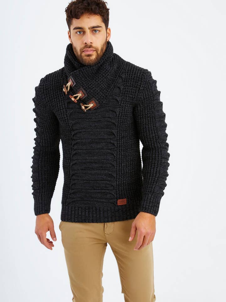 Leif Nelson GmbH - Wholesale Knit Sweater - Men's - Men's Knit Sweater Chunky Knit Shawl Collar LN-55756