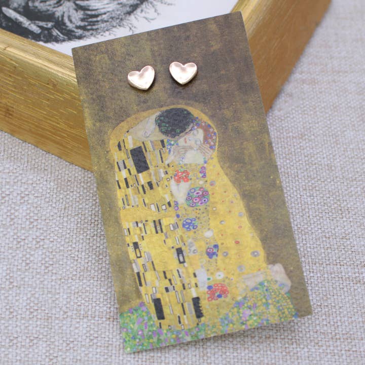 The Kiss Fine Art Gold Heart Earrings for wholesale by ZAD
